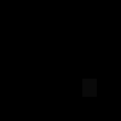 Animated badge, white, on a dark surface